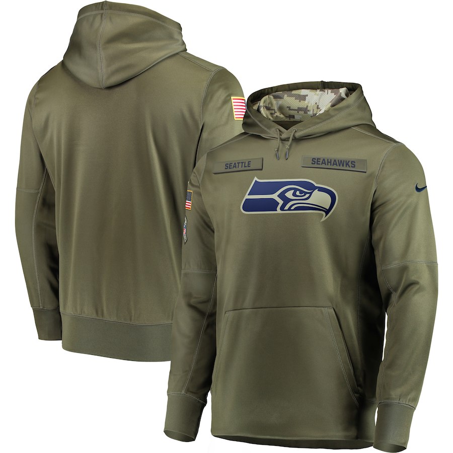 Men Seattle Seahawks Nike Olive Salute To Service KO Performance Hoodie Green->denver broncos->NFL Jersey